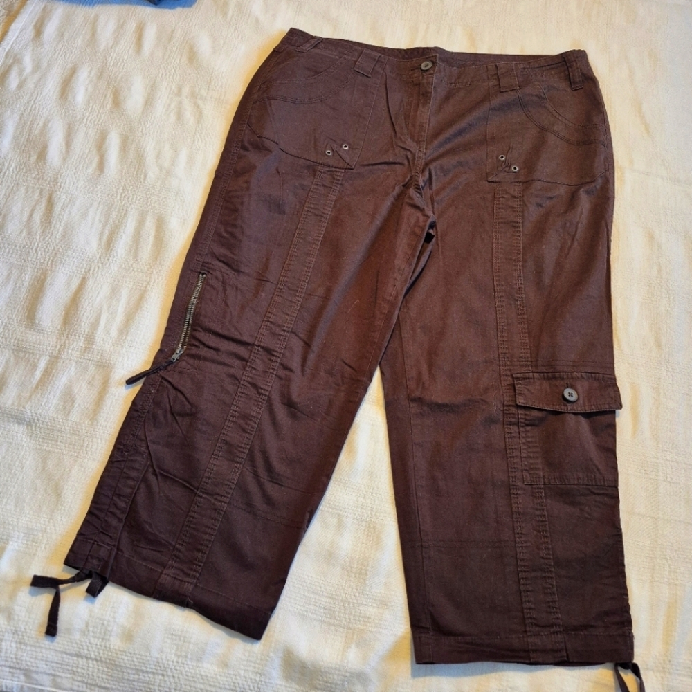 Style & Co women's size 16 brown cropped pants, drawstring cuffs, NWOT